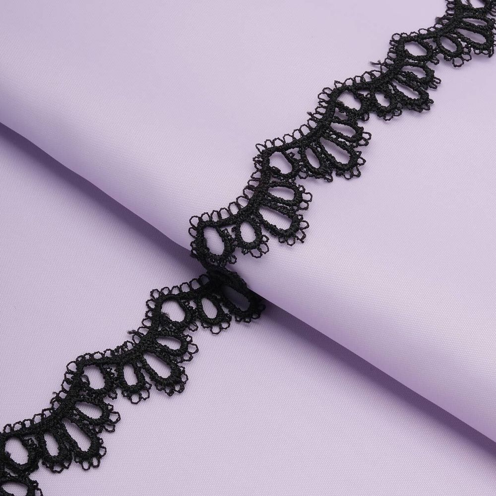 Кружево гипюр (плетёное) 30 мм / 13.7 метров, черный, 3AR1414