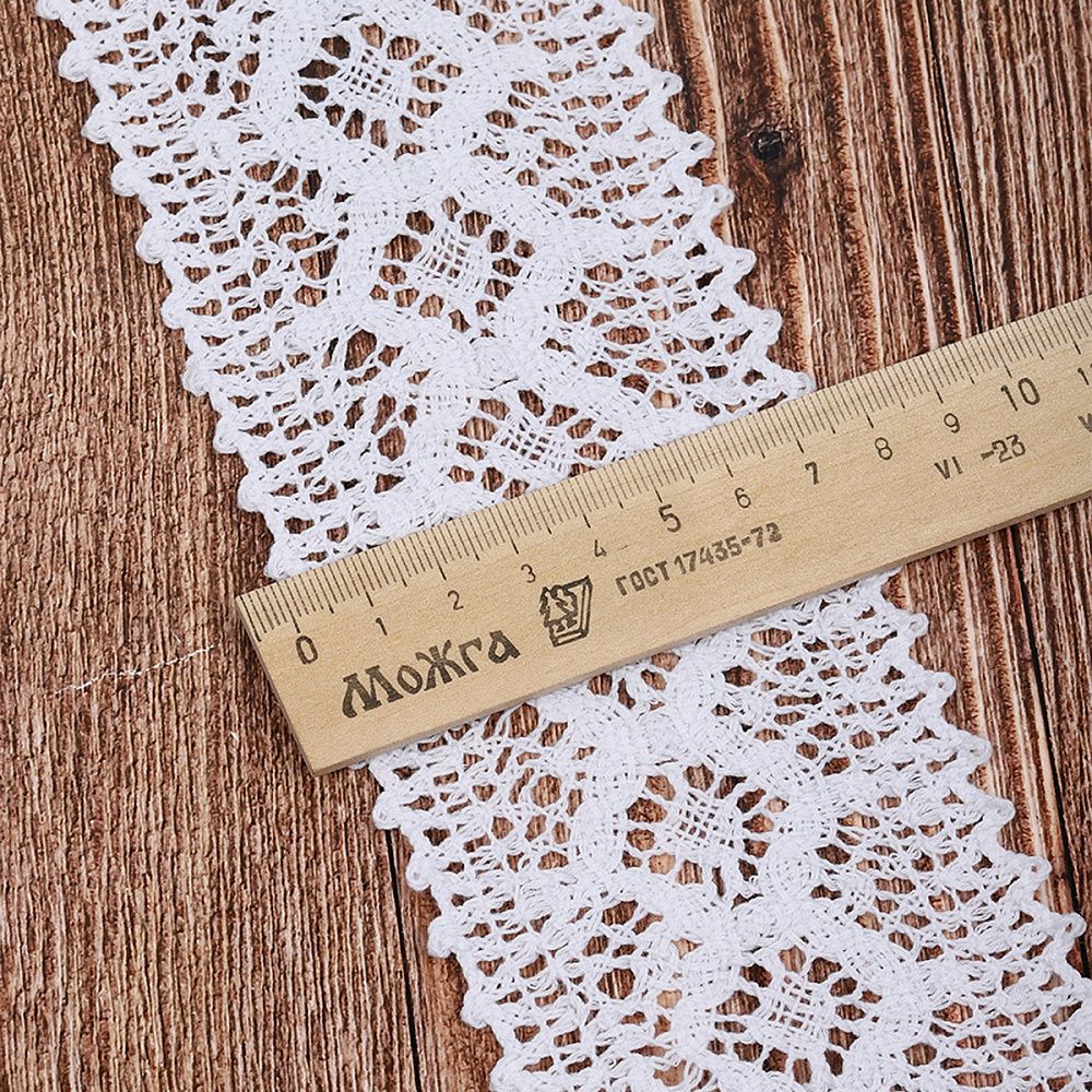 Кружево вязаное (тесьма) 75 мм, цв.белый, уп.10 м, Kruzhevo