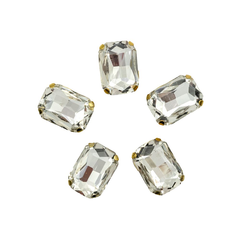 Хрустальные стразы в цапах прямоугольные (золото) белый 10х14мм, 5 штук Astra&Craft, ПЦ001НН1014