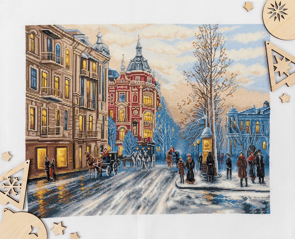 Набор для вышивания нитками Panna, Золотая серия. Зимняя мостовая, 40х30 см