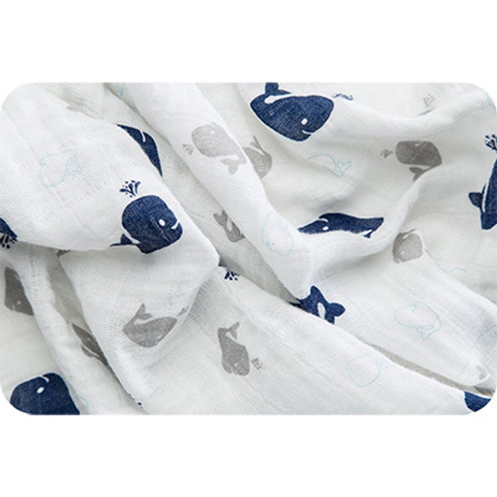 Ткань для пэчворка Peppy Embrace (марлевка), отрез 100х125 см, 120 г/м², whales cobalt, Shannon Fabrics
