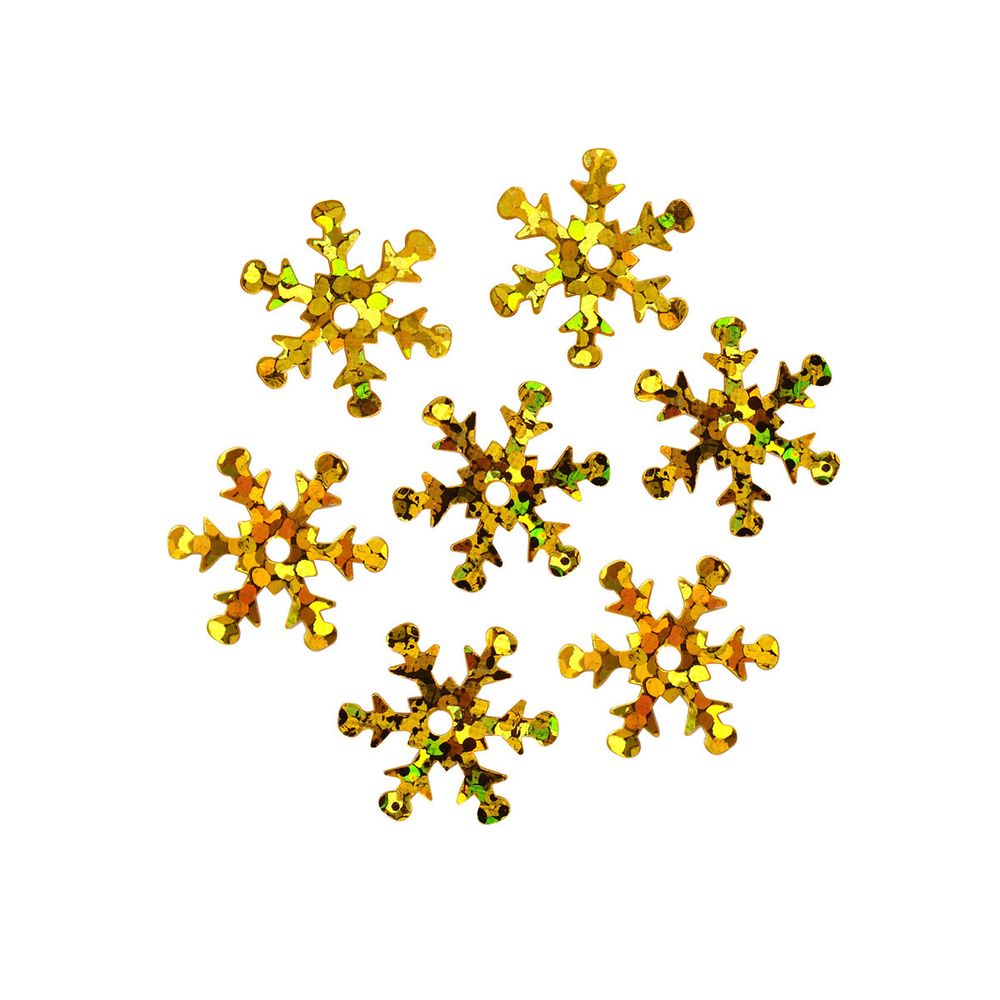 Пайетки фигурные снежинки 13 мм, Астра 10г, A20 золото голограмма, уп.10 шт