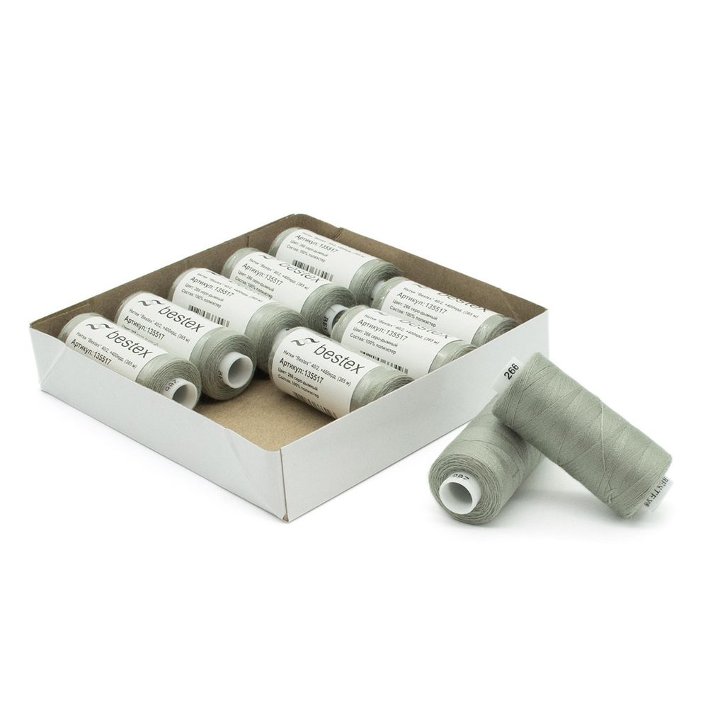 Нитки швейные бытовые Bestex 40/2, 365 м (400 ярд) / 10 кат., 266 серый ледник