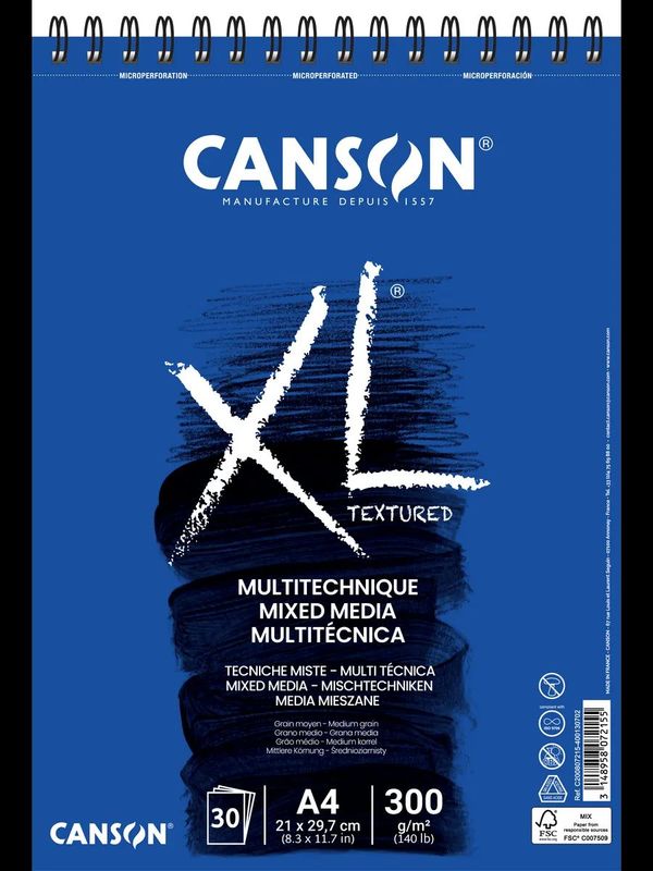 Альбом для смешанных техник XL Mixed Media Textured 300 г/м², A4 21х42 см, на спирали 30 л., Canson, C200807215