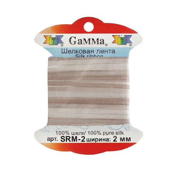 Лента (тесьма) шелковая 2.0 мм / 9.1±0.5 метров, M027 бежевый/св.св.бежевый, Gamma SRM-2