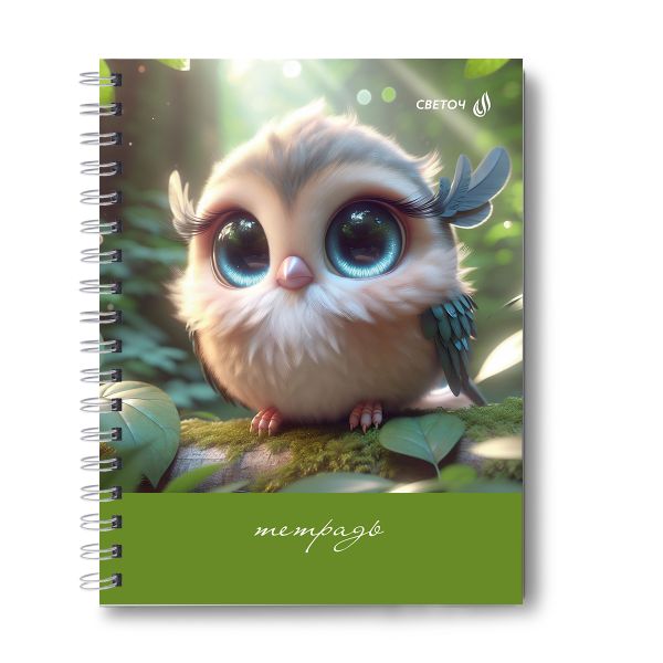 Тетрадь общая с твердой обложкой, матовая ламинация + выборочный лак A5 80 л. на гребне 65 г/м², белизна 100% 4 шт клетка, 01565 Пухлик, Светоч Т216