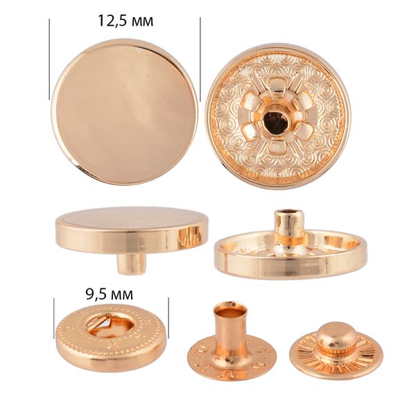 Кнопка Альфа (S-образная) ⌀12.5 мм, ≈100 шт, (внутренние ⌀9.5 мм) цв.золото, TBY