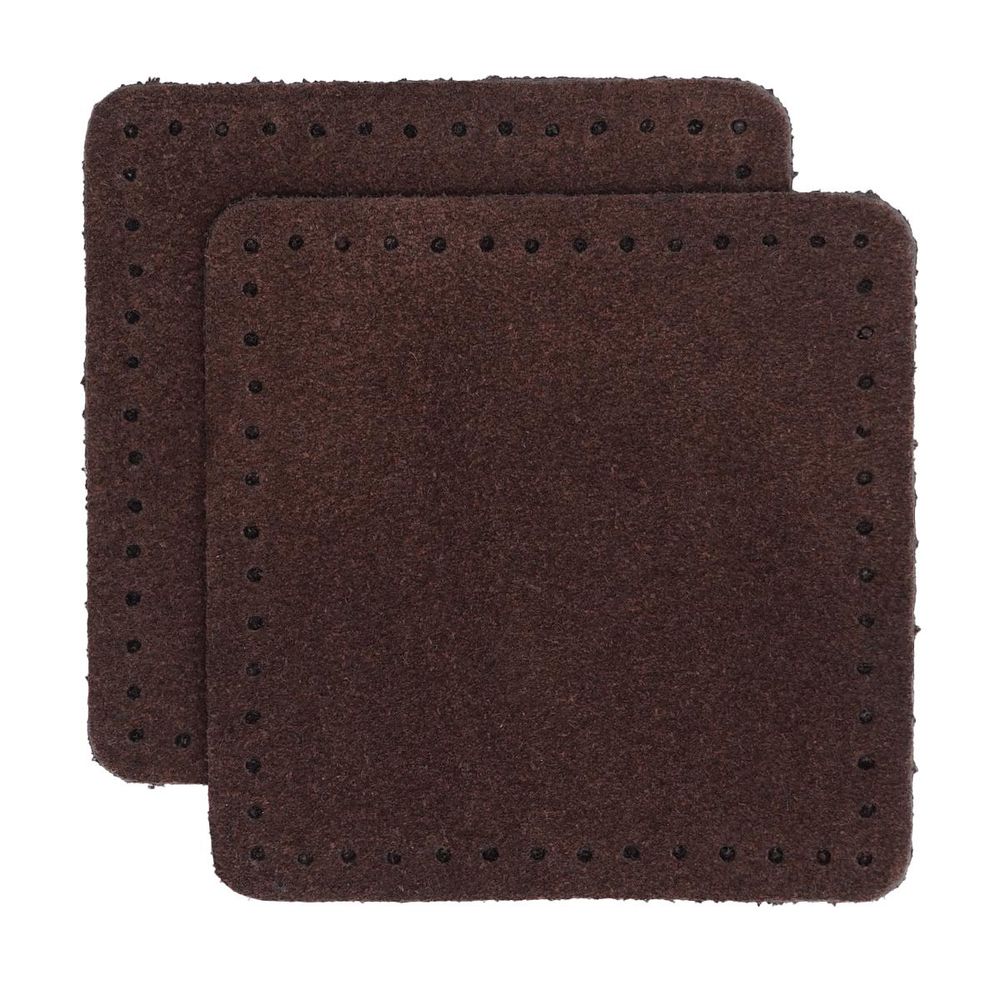 Заплатки пришивные из замши, квадрат 6см с перфорацией, 2 шт, 100% кожа, 21 темно-коричневый, 59112