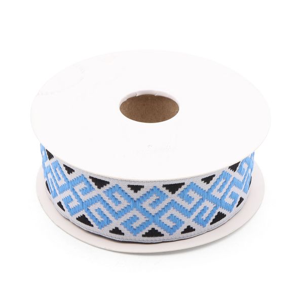 Лента (тесьма) жаккардовая 28.0 мм / 10±0.5 метров, Славянский орнамент, 28113 синий