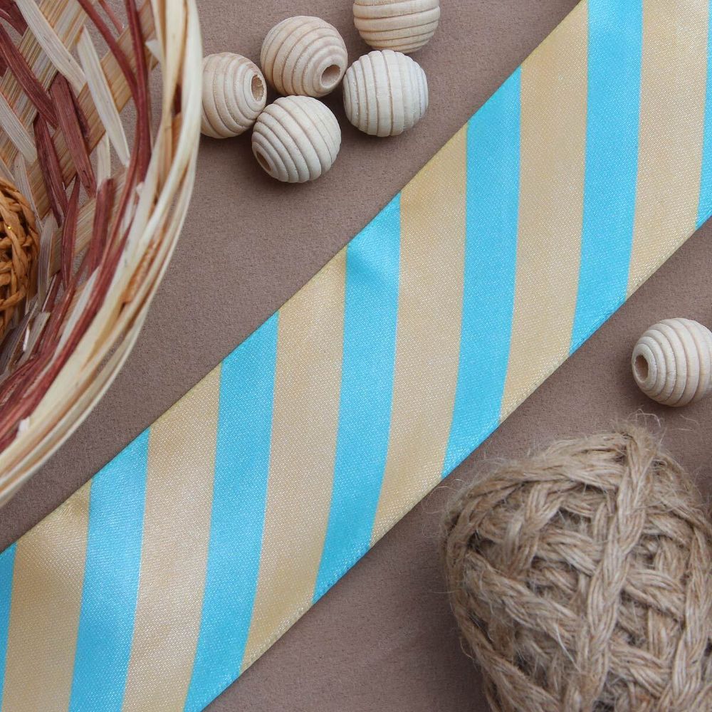 Лента атласная с рисунком 45.0 мм / 3 метра, Диагональ (желто-голубой), Globus