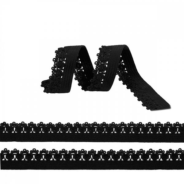 Резинка бельевая (ажурная) 12.0 мм / 1000 метров, RB01 черный F322