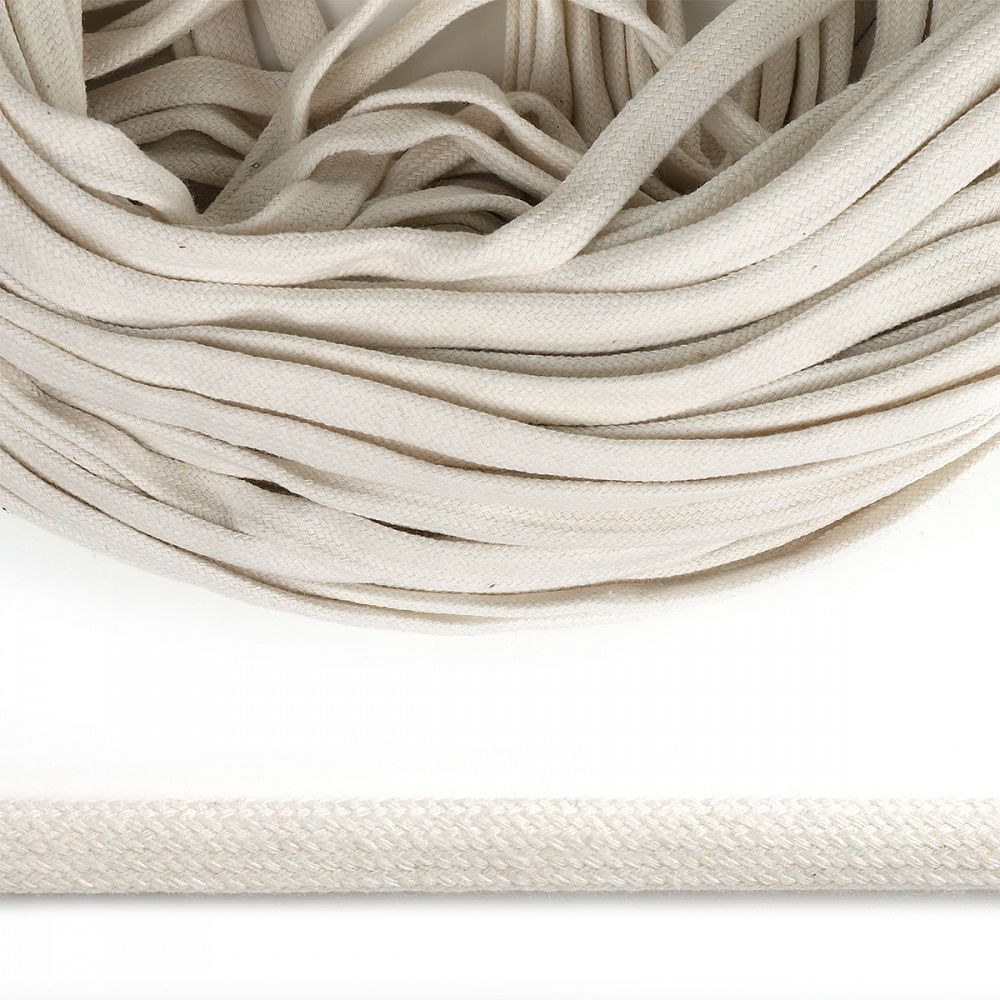 Шнур плоский плетеный х/б 12.0 мм / 50 метров, классическое плетение TW 002 суровый светлый, 50м