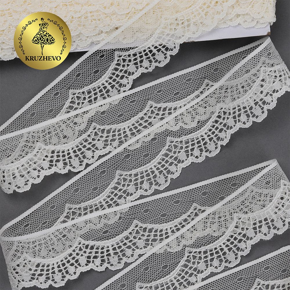 Кружево отделочное в стиле "трикотаж" 30 мм, цв.02 молочный, уп. 27,4 м