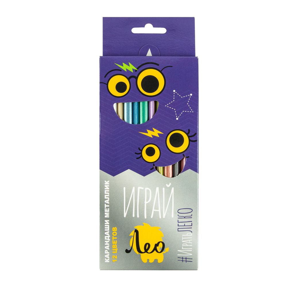 Набор трехгранных карандашей металлик LGMCP-12 заточенный 8х12 цв, Лео LGMCP-12