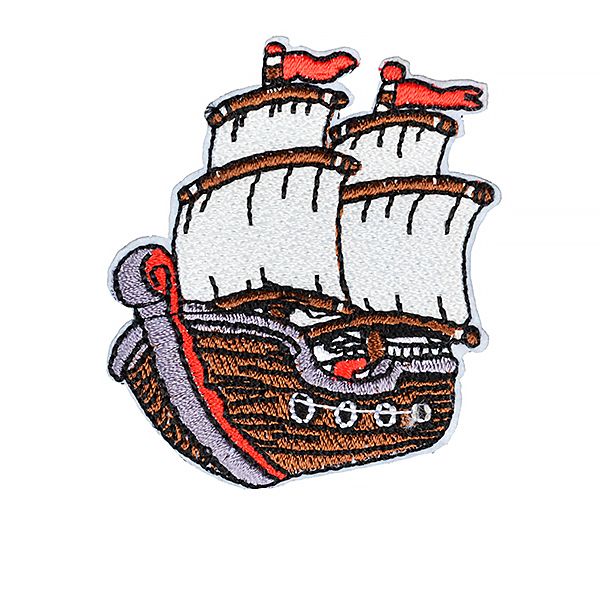 Термоаппликация вышитые TBY.ND.04 Корабль 45х60 мм, цв.корич, бел, красн. уп.10 шт