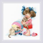 Набор для вышивания нитками Риолис, Сколько у Кати котят? 25х25 см