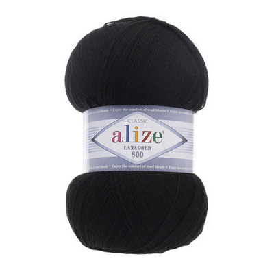 Пряжа Alize (Ализе) Lana Gold 800 / уп.5 мот. по 100 г, 800м, 060 черный A