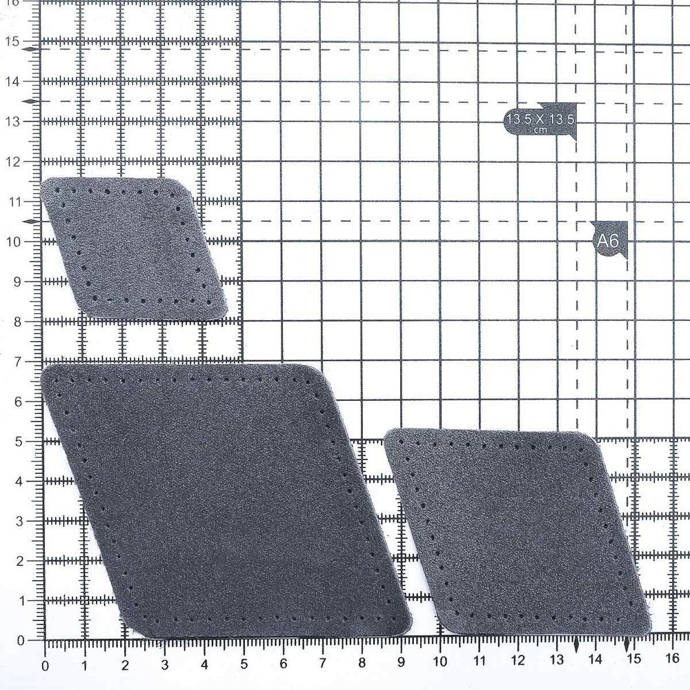 Набор заплаток пришивных из замши, ромб 4х5,6см, 6х8,4см, 8х11,2см, с перфорацией, 3 шт (26 серый), 59405