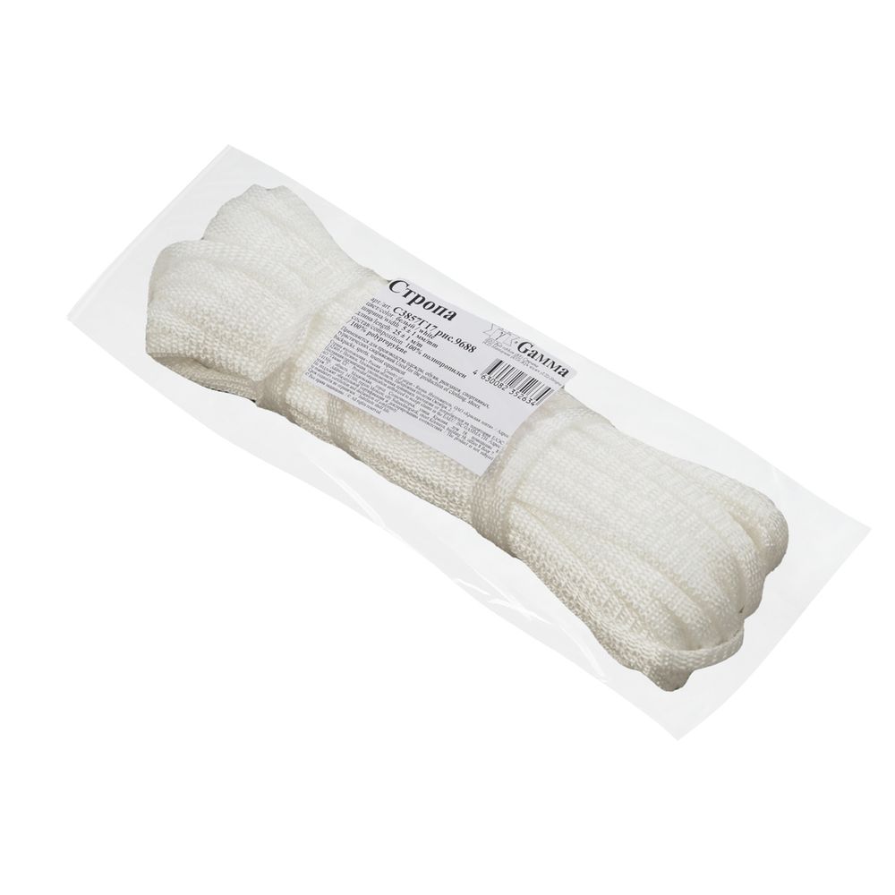 Стропа (ременная лента) 5 мм / 25 метров, толщ. 1.25 мм, [5.6 г/пог.м], 100% п/п, рис.9688, белый, Gamma С3857Г17