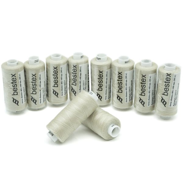 Нитки швейные бытовые Bestex 40/2, 365 м (400 ярд) / 10 кат., 205 бело-серый