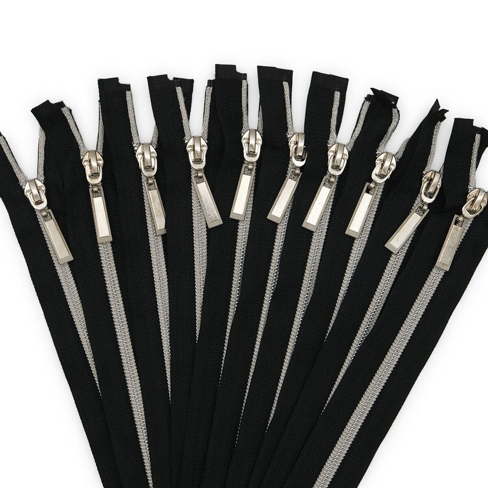 Молния спираль (витая) Т7 (7 мм) 1 зам., разъем., 75 см, никель / черный, 10 шт