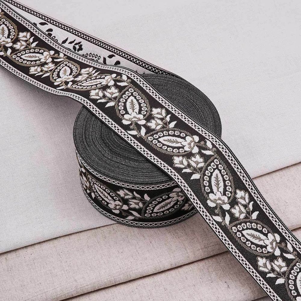 Лента (тесьма-бордюр) жаккардовая 60.0 мм / 25±1 метров, 6 черный, 3AR2679