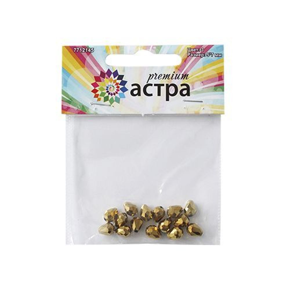 Бусины стекло 5х7 мм, 15 шт, Астра Premium, 3-золото