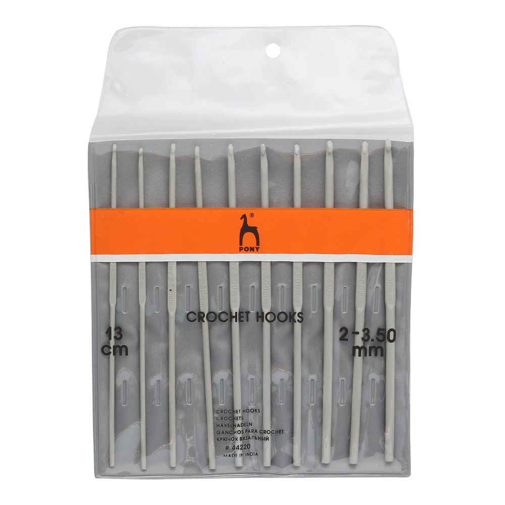 Набор крючков для вязания ⌀2,00-3,5 мм, 13 см, 10 шт, алюминий, Pony