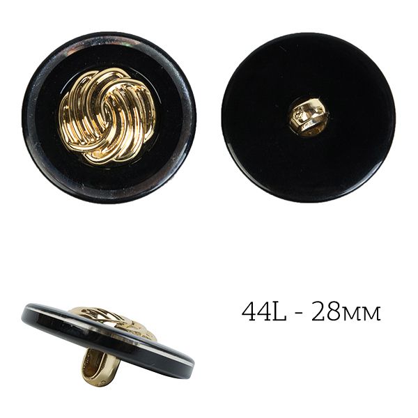 Пуговицы на ножке пластик J.1830 цв.01 черный 44L-28мм, 36 шт