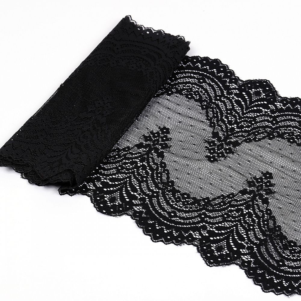 Кружево бельевое эластичное 230 мм / 10 м, 8036, цв.черный, Kruzhevo