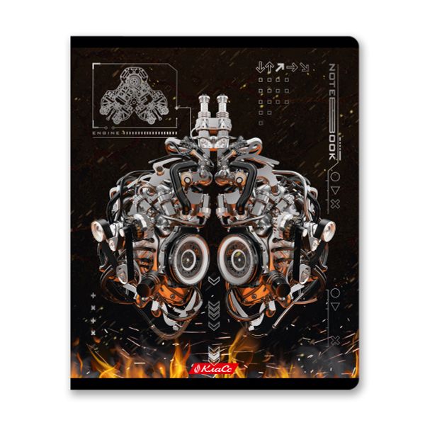 Тетрадь ученическая общая, матовая ламинация + тиснение серебряной фольгой, A5+ 96 л. на скобе 60 г/м², белизна 100%, 5 шт, клетка в термоусадочной пленке, 000779 Железное сердце, Светоч 96ТЕТк-007