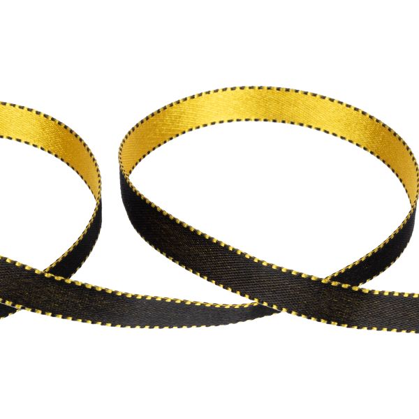 Лента атласная 2-сторонняя 10.0 мм / 22.8 метра, 015 черный/желтый, Gamma ALD-10