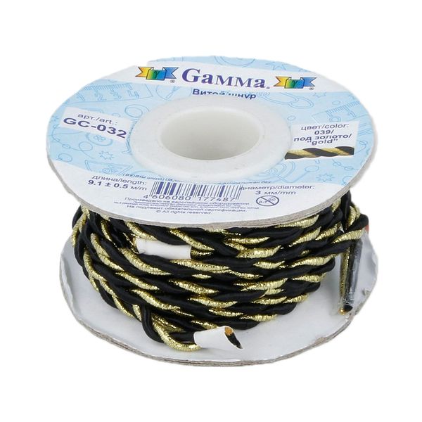 Шнур витой ⌀3.0 мм, 9.1 м, 039/золото черный, Gamma GC-032
