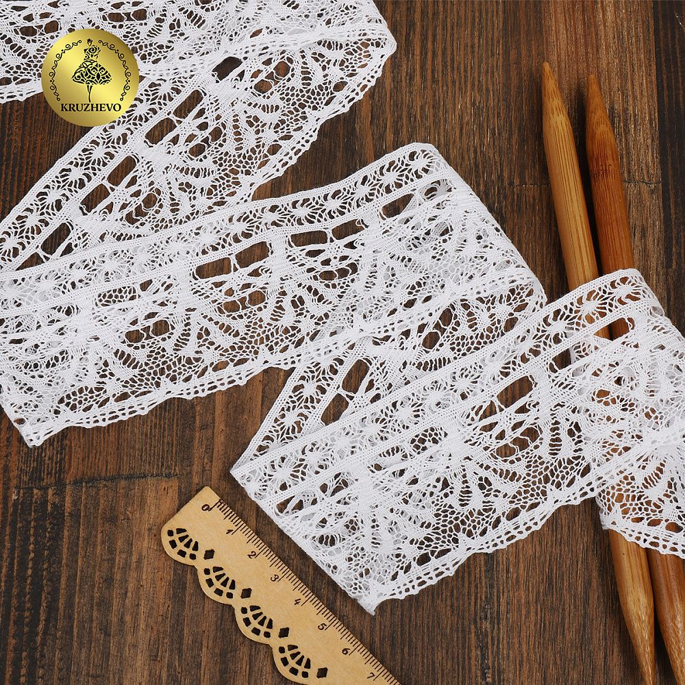 Кружево вязаное (тесьма) 60 мм / 10 метров, D1011, тонкая нить, цв.01 белый, Kruzhevo