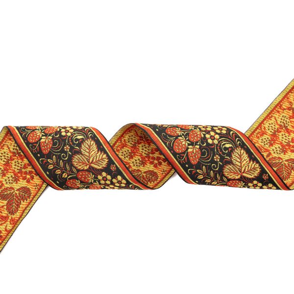 Лента (тесьма) жаккардовая 90.0 мм / 12.5 метров, рис. 9415 Клубничка, черный