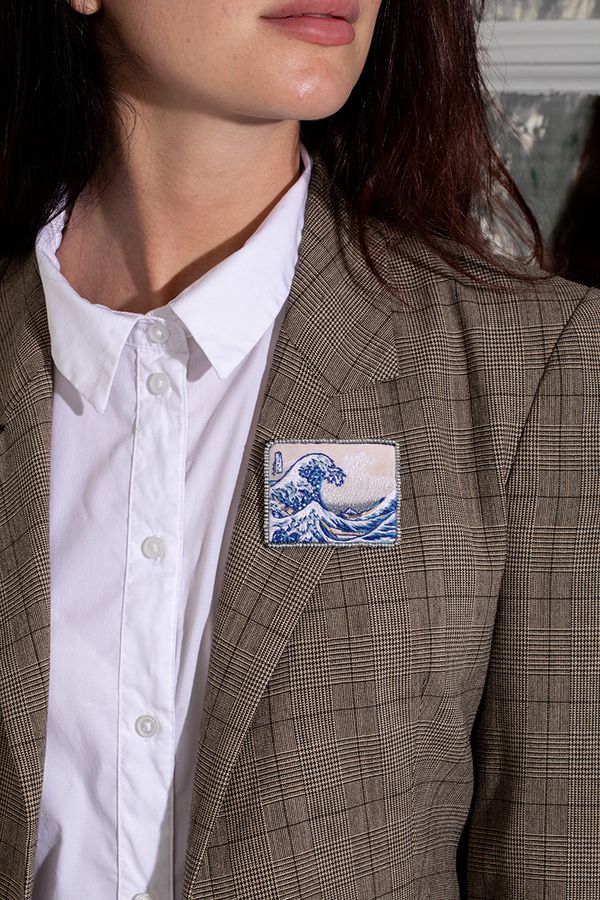 Набор для вышивания нитками Panna, Живая картина. брошь Большая волна в Канагаве, 5х6 см