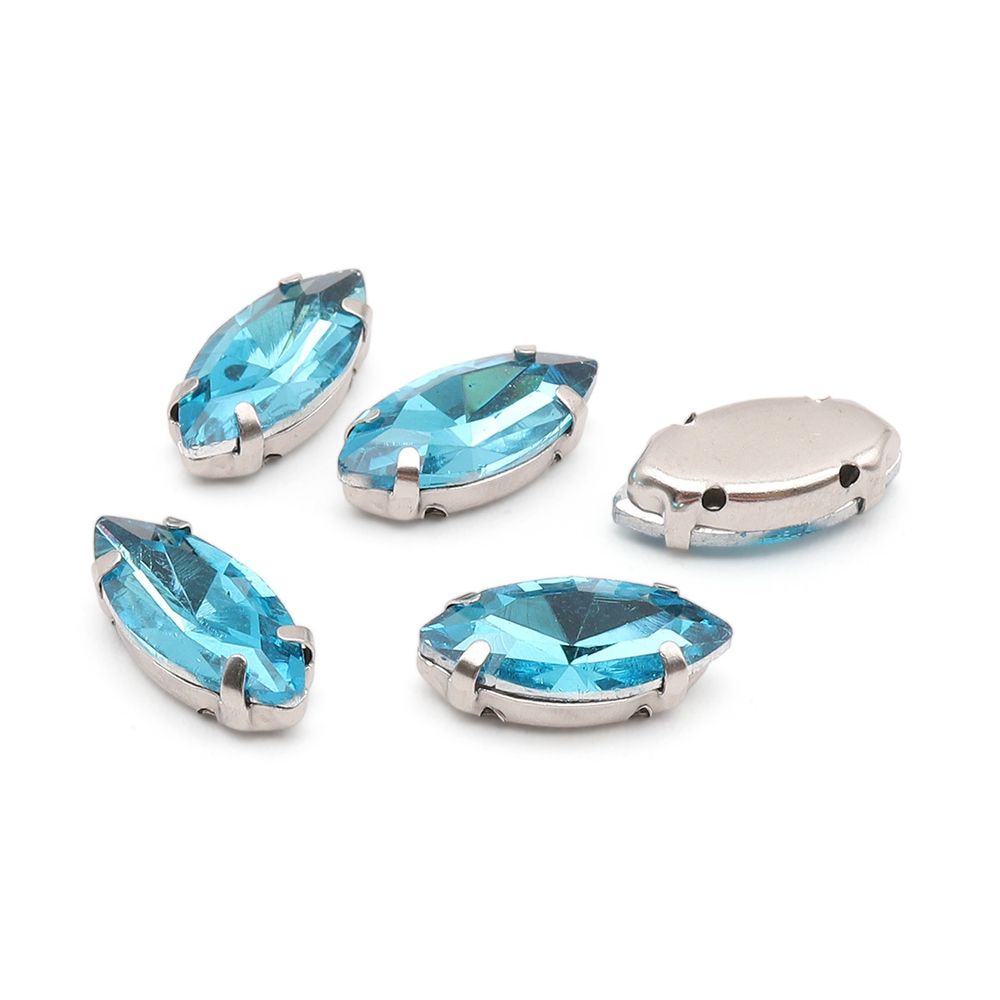 Хрустальные стразы в цапах формы миндаль, голубой 7х15 мм, 5 шт., МЦ009НН715