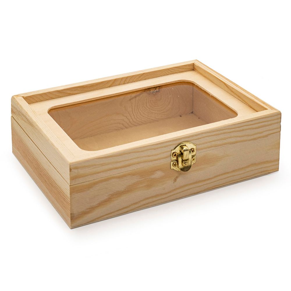 Заготовка для декорирования Шкатулка деревянная с окном, сосна/фанера из тополя/оргстекло, 17х12х5см