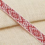 Лента (тесьма) жаккардовая 18.0 мм / 25±1 метров, Славянский орнамент Оберег, рис.9227 (4 белый/красный/белый) С3771Г17