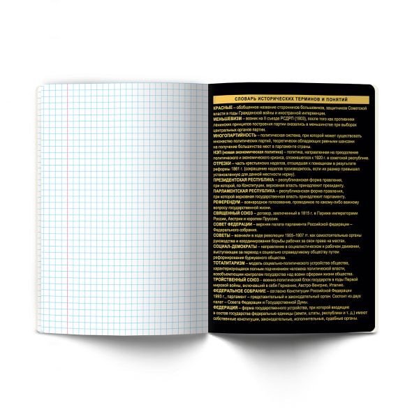 Тетрадь со справочным материалом Золотая коллекция, тиснение золотой фольгой, A5+ 48 л. на скобе 65 г/м², белизна 100 %, 10 шт, клетка, 01327 Золотая коллекция История, Светоч Т145