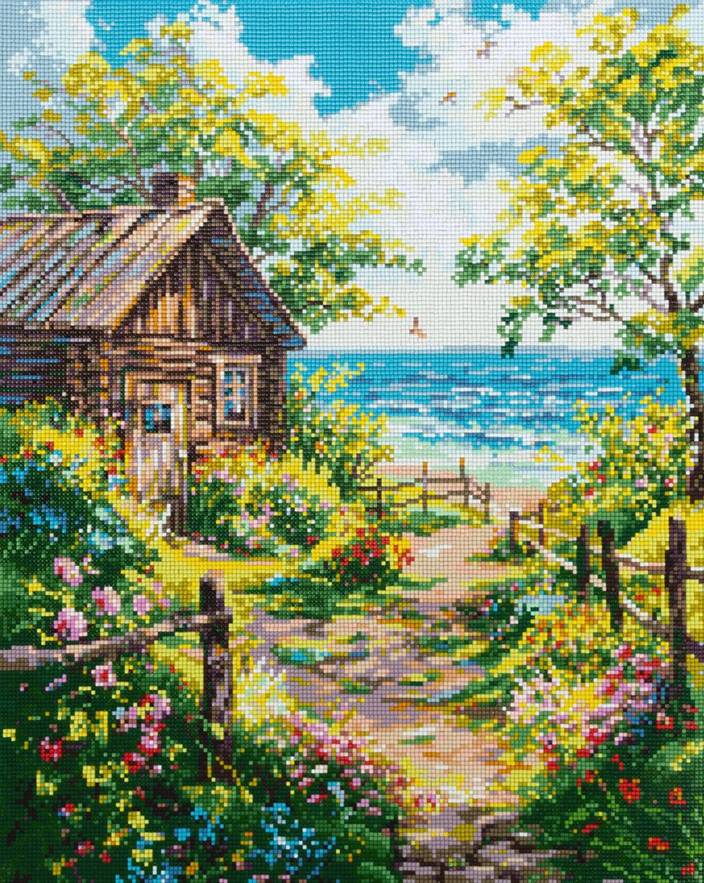 Кристальная (алмазная) мозаика Фрея ALPD-296, на подрамнике, Домик у моря, 40х50 см