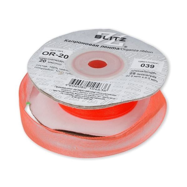 Лента капроновая (органза) 20.0 мм / 22.8±1 метра, 039 апельсин, Blitz OR-20