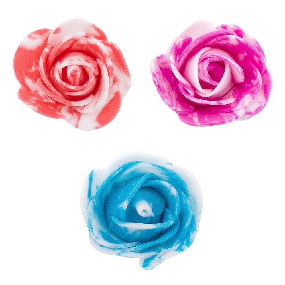 Цветочек-розочка мраморная из фоамирана 38 мм, микс №12, 3 цвета, 24 шт