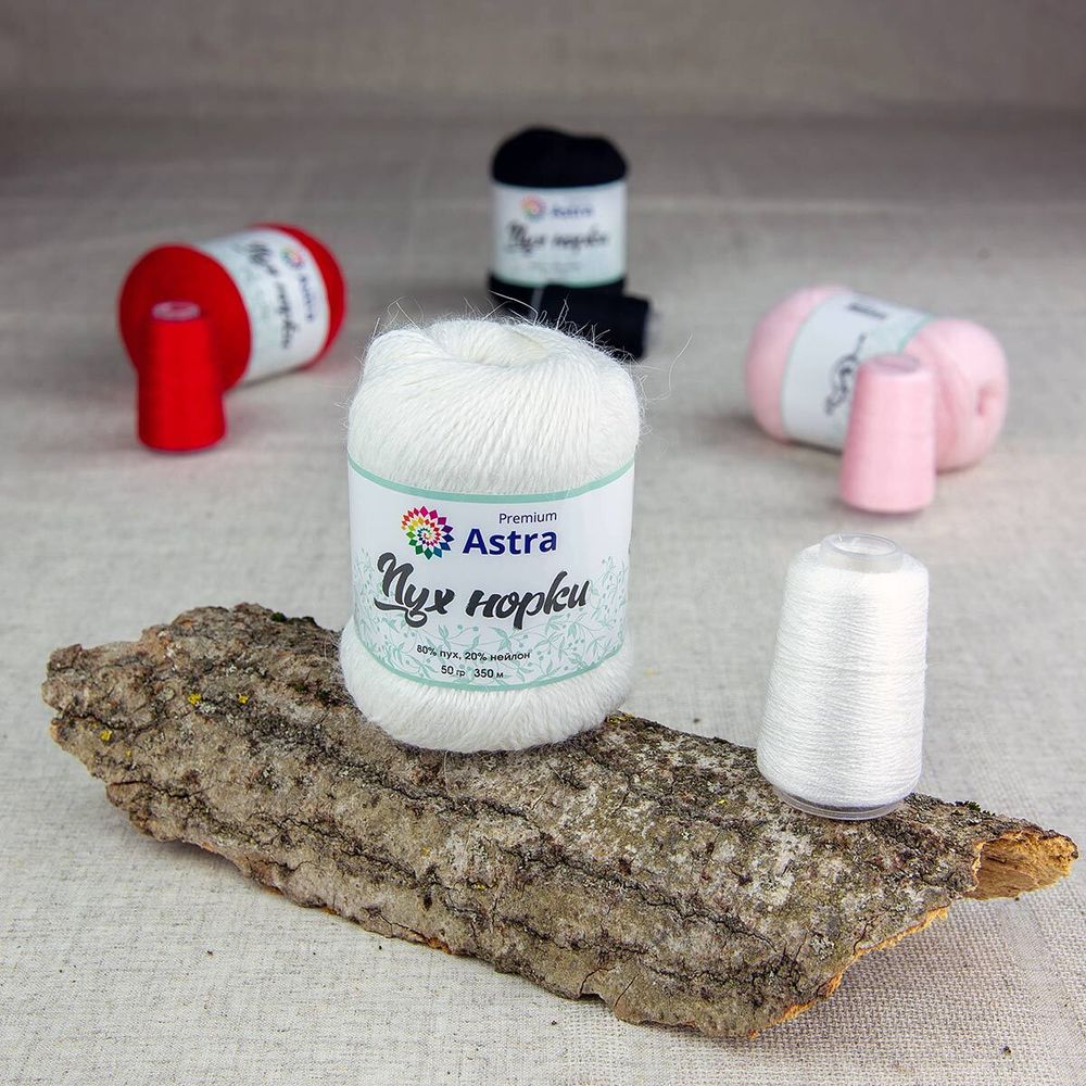 Пряжа Astra Premium (Астра Премиум) Пух норки / уп.1 мот. по 50 г, 290 м, 01 белый