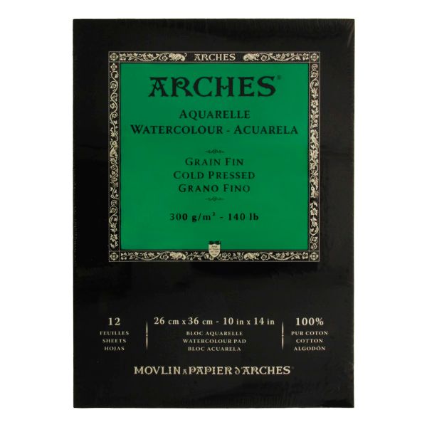 Альбом для акварели CP Watercolour 100% хлопок 300 г/м², 36х26 см, склейка с одной стороны 12 л, мелкозернистая, Arches A1795093
