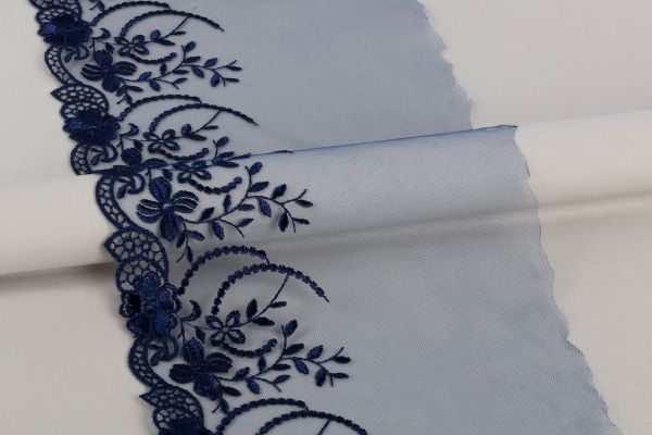 Кружево на сетке широкое 190 мм / 10 м, т.синий, Gamma GKM-1904