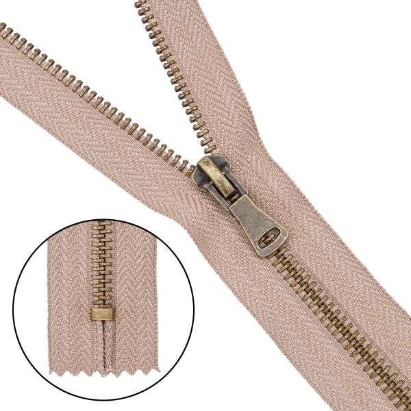 Молния металл Т5 (5 мм) 1 зам., н/раз., 18 см, антик, 128 бежево-серый, 10 шт, 15418-3