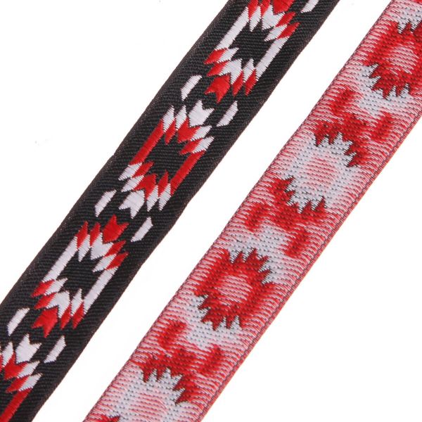 Лента (тесьма) жаккардовая 20.0 мм / 10±0.5 метров, Геометрический орнамент 20279 V1 черный/красный