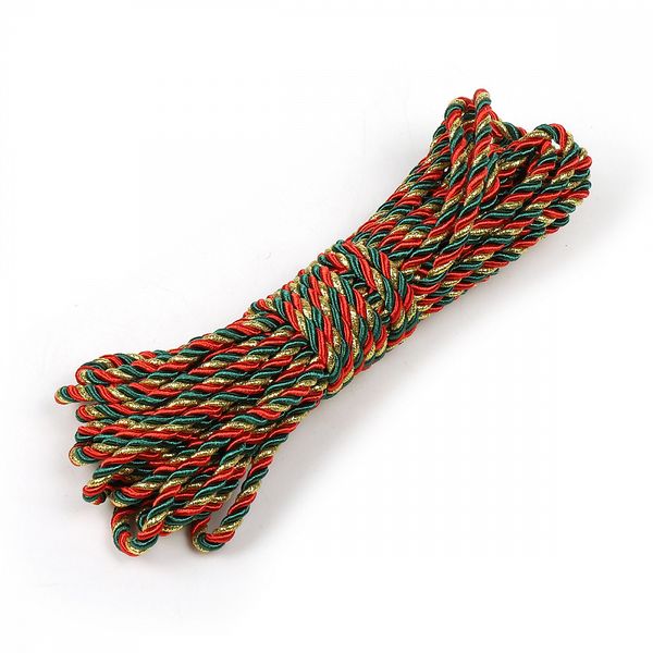 Шнур витой ⌀5.0 мм / 10 метров, зел/красн/золото