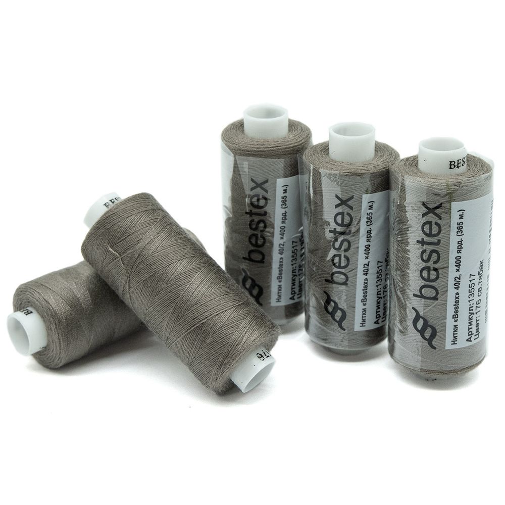 Нитки швейные бытовые Bestex 40/2, 365 м (400 ярд) / 10 кат., 176 перламутрово-серый
